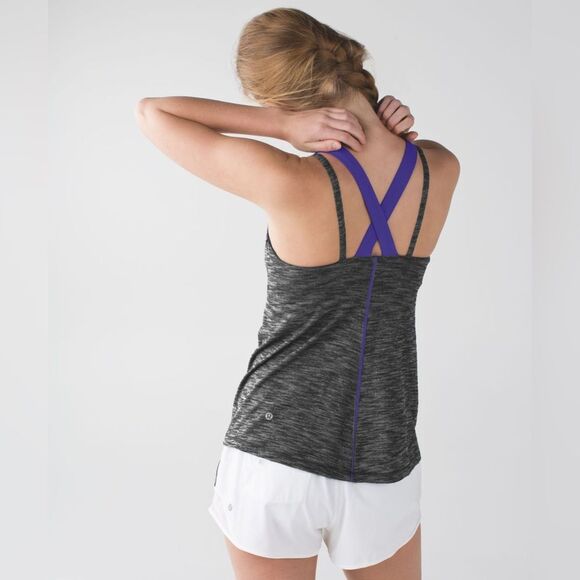 Lululemon Run For Gold Tank in Heathered Black / Iris Flower Womens Size 6 - Picture 3 of 12